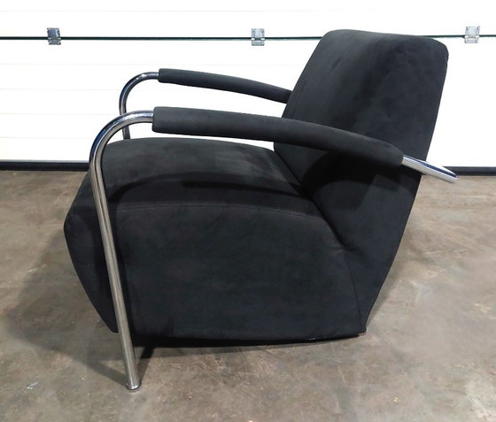 Image 1 of Fauteuil Leolux Scylla | Alcantara noir et chrome | izgst