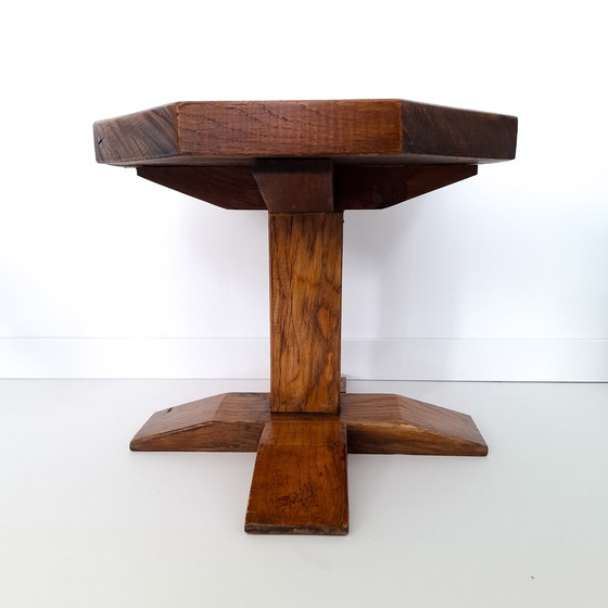 Image 1 of Vintage brutalist oak side table octagonal