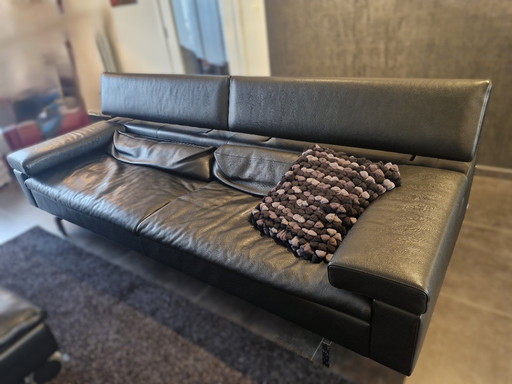 JORI Shiva Black Leather Sofa + Ottoman – Perfect Condition!