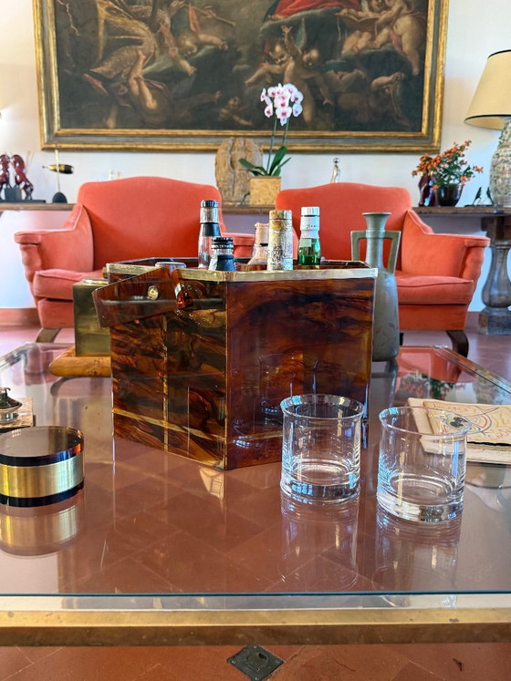 Hollywood regency important lucite and brass table bar tray, Italy 1970, Table accessories, Plastic, Metal (photo 3 of 9)