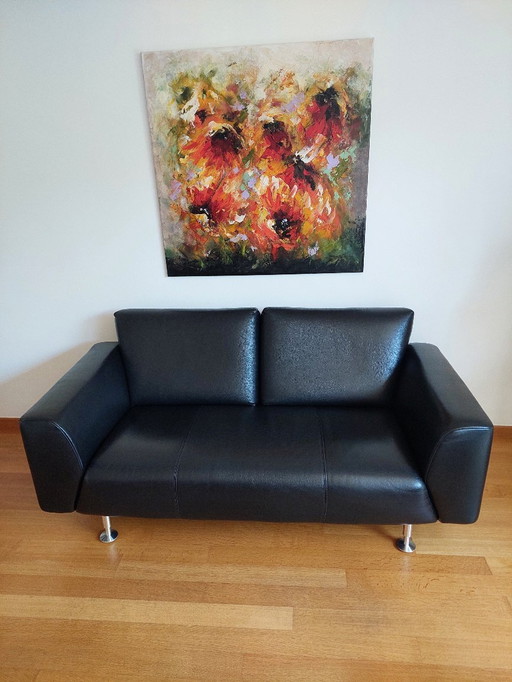 Twee Zwart Leren Rolf Benz Banken