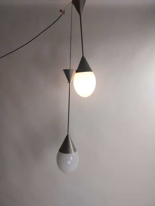 1 x Set Giso Drop Lamps in Opal White 1970s – hanglampen, Glass, Metal, Vintage