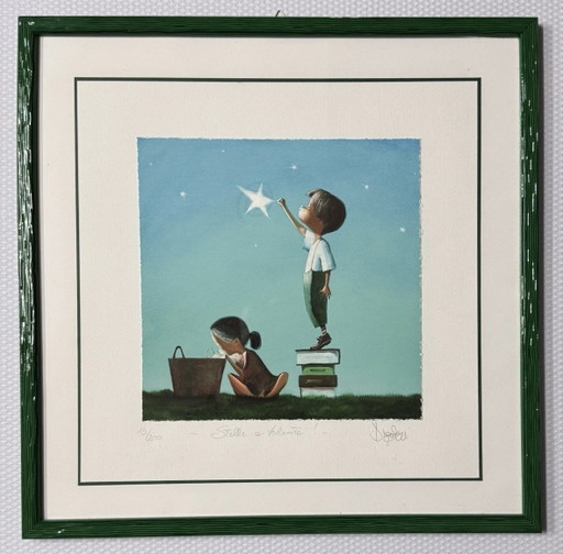 Fine Art Giclée-Gemälde von Diego Santini, 35 x 35 cm, gerahmt: Sterne nach Belieben – kunst, Glass, Paper