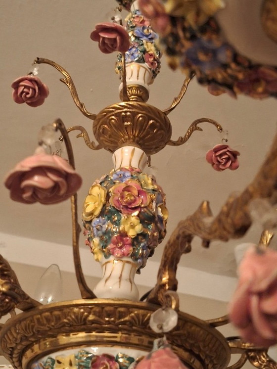 Image 1 of Lampadario vintage Boho a 6 bracci in ottone