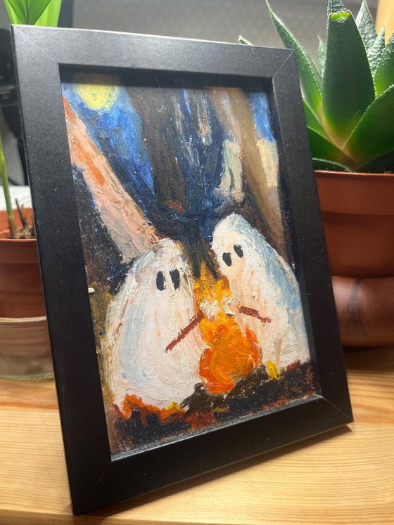 Free Souls at Camping Oil Pastel Painting – Paintings & Drawings, Paper, Glass (photo 2 of 5)