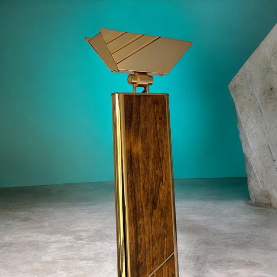 Image 1 of Mid-Century Modern Vloerlamp | Hout & Messing | Dimbaar | Jaren 70
