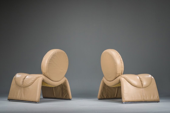 Image 1 of Calipso C35 Lounge Chairs in Leather attributed to Saporiti, Italy, 1980s, Set of 2
