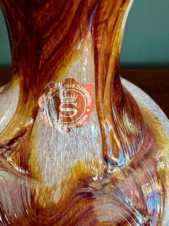 Foam Glass, Mid-Century Vase by Spiegelau with Brown Inclusions, Studio Glass, Hand-blown, Unused with Label (photo 5 of 8)
