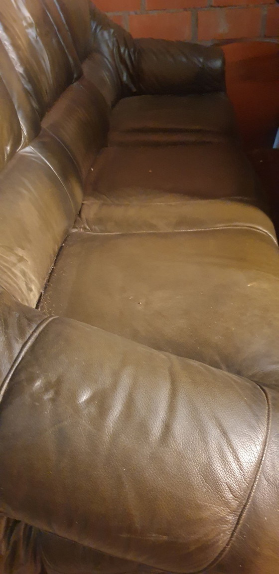 Image 1 of Oak leather shell sofa