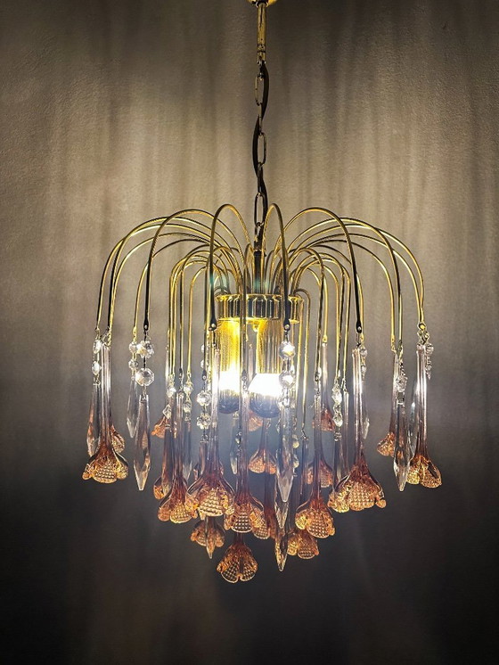 Image 1 of Vintage roze bloemen kroonluchter