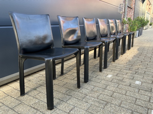 6x Cassina Cab Chairs Mario Bellini in Black Saddle Leather