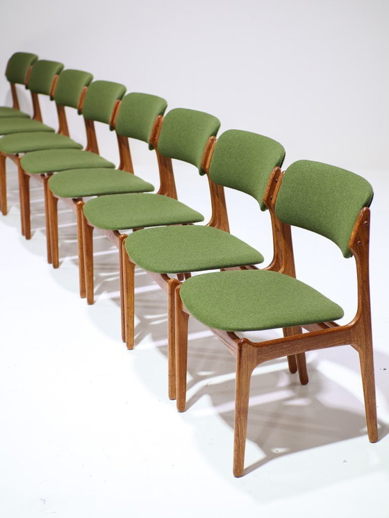 Image 1 of 8 sedie da pranzo Erik Buch 49 in teak verde vintage danese