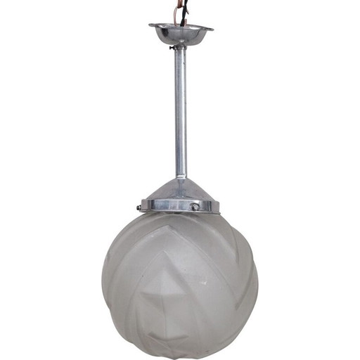 Lampe suspendue géométrique Art Déco en verre et métal, France 1930