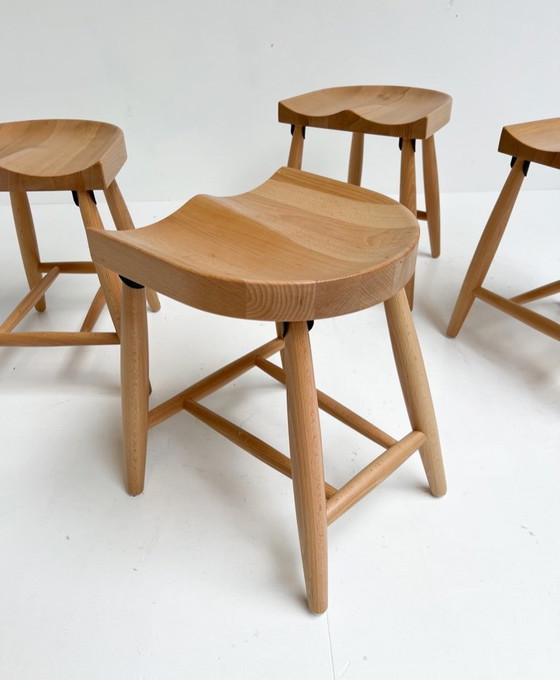 Image 1 of Set of 4 solid wood design stools, after 2000