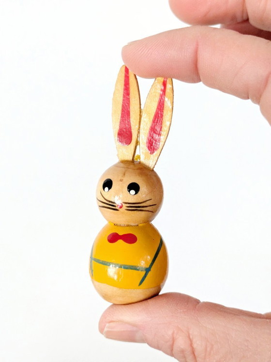 Image 1 of Set of 24 Vintage Easter Hand Painted Wooden Ornaments, Germany 1980s, Original Box