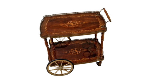 MID CENTURY ITALIAN MARQUETRY DRINKS TROLLEY