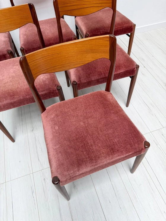 Image 1 of Set van 6 vintage Deense teakhouten eetkamerstoelen, Scandinavisch design uit het midden van de 20e eeuw, jaren 60.