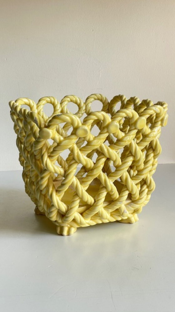 Image 1 of Vintage Woven Earthenware Plant Pot