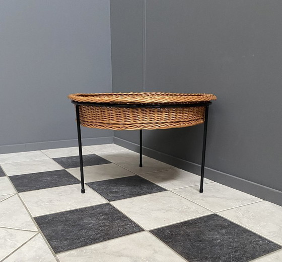 Image 1 of Wicker round magazine basket 1970s