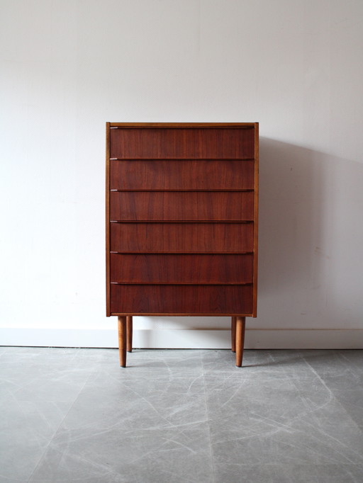 Vintage Danish narrow chest of drawers in teak