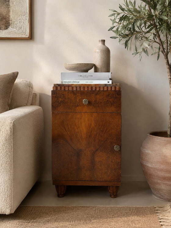 Image 1 of Unique Art Deco Cabinet with Marble Top & Burl Walnut Veneer