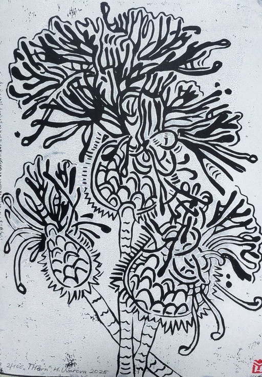 Prunellier, Linogravure, A3, Imprimé à la main, Art botanique, Edition limitée