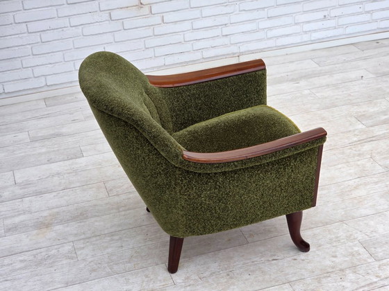 Image 1 of Anni '70, poltrona norvegese, tessuto d'arredamento verde, legno di teak.