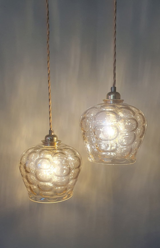 Image 1 of Ensemble de suspensions en verre vintage - Années 60-70 - Style Hollywood Regency