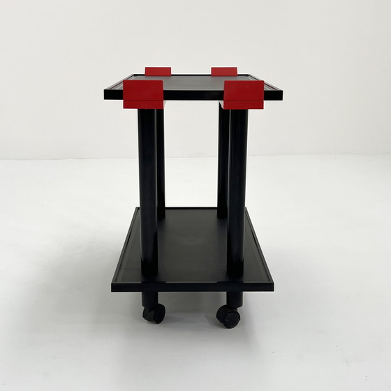 Image 1 of Chariot postmoderne noir et rouge par Anna Castelli Ferrieri pour Kartell, 1980S