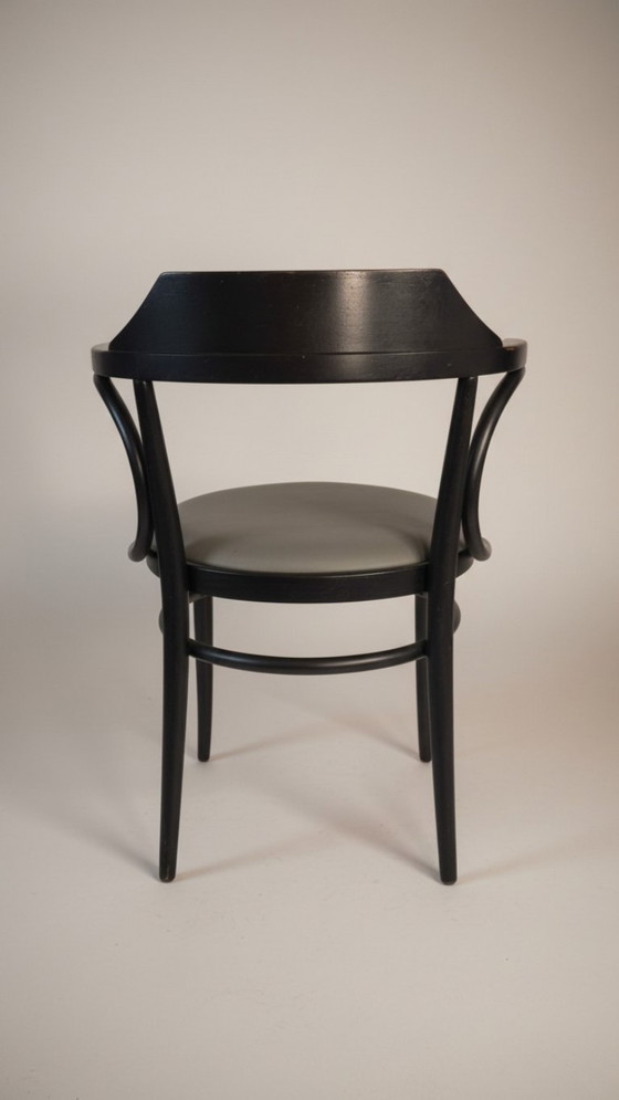 Original Thonet 233 P Armchair, 1997, Black Bentwood & Grey Faux Leather, Dining chairs (photo 4 of 5)