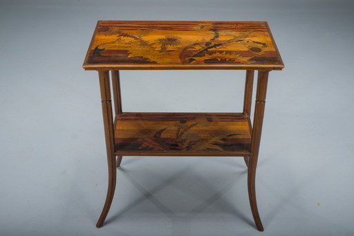 French Art Nouveau Marquetry Table by Emile Galle, 1900s