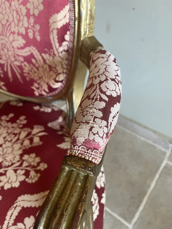 Fauteuil cabriolet Louis XVI en bois doré – dossier médaillon et tissu – Wood (photo 5 of 22)
