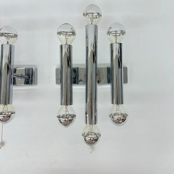 Image 1 of Paar Gaetano Sciolari Wandlampen Leuchter Chrom Rohr , 1970er Jahre