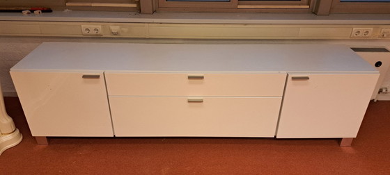 Image 1 of High-gloss white TV stand | modern | 240 cm wide
