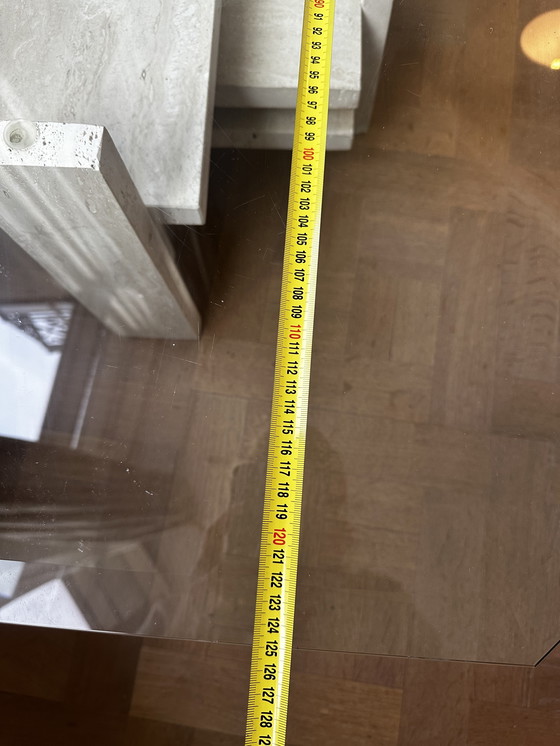Image 1 of Willy Ballez salontafel van travertin en glas