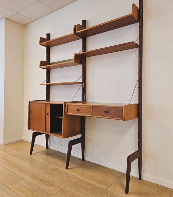 Image 1 of Ergo De Luxe Texmon Modular Set – Two Modules with Desk (Teak Wood)