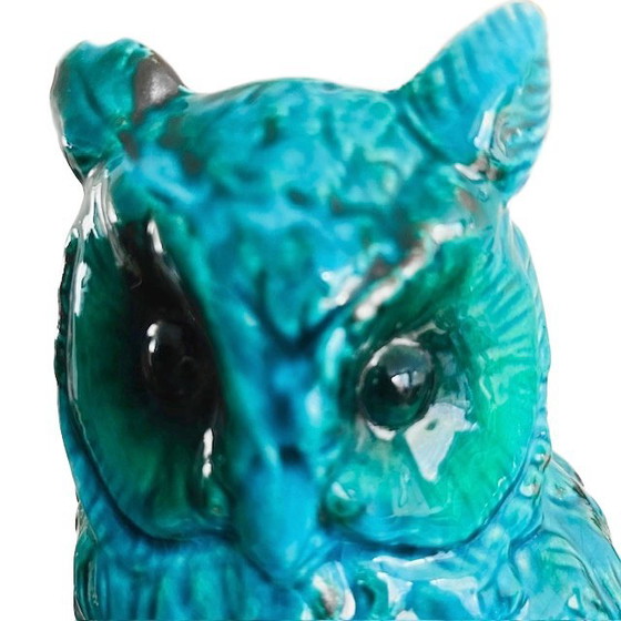 Image 1 of Gufo di metà secolo Jema Holland in ceramica turchese 1950s