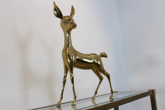 Exklusives Set XL ‘Bambi’ Messing Hirsch Bildhauereien, Vintage (Foto 2 von 7)
