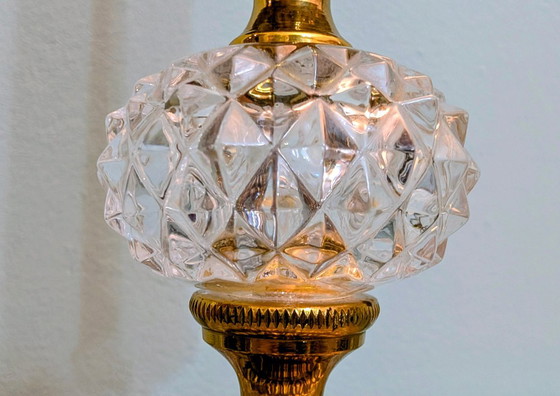 Vintage crystal glass table lamp with brass – Hollywood Regency / 1960s – 77 cm (photo 6 of 16)