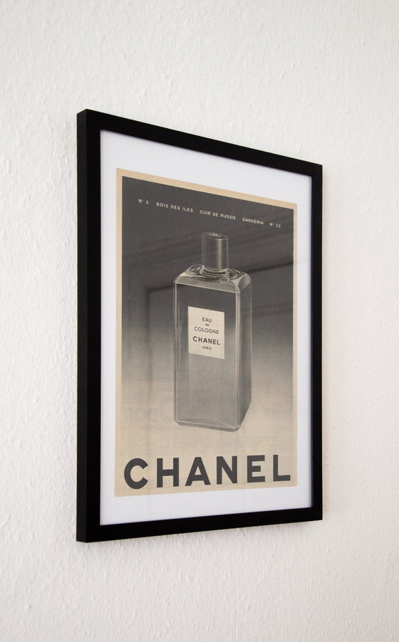 Image 1 of Original Vintage Chanel Eau de Cologne Advertisement Poster 1961 / Framed / 33x25cm / Very Good Condition / Plakat