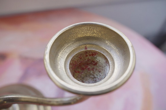 Image 1 of Solid Brass Vintage Candelabra, Bronze-Tone Three-Arm Candle Holder