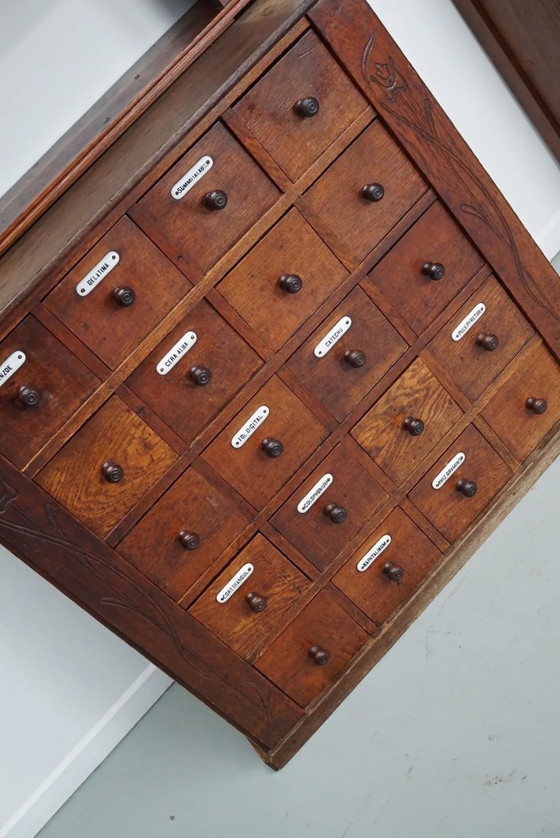 Image 1 of Coppia di vetrine/armadietti da farmacia antichi in rovere olandese in stile Art Nouveau, ca. 1904