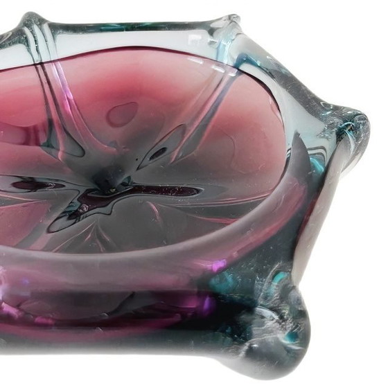 Image 1 of Mid - Century Sommerso organic glass bowl Josef Hospodka Chřibská Sklo blue purple 1950's