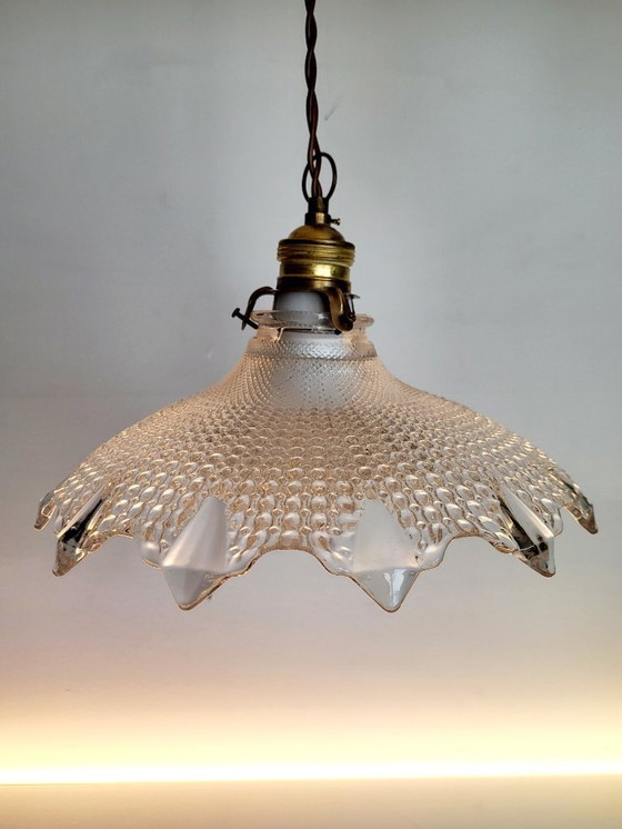 Image 1 of Lampada olofana, Art déco, anni '30, struttura in vetro rigato, vetro stampato