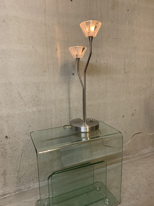 Hala rvs dubbel lamp met kristallen top.