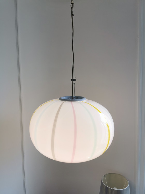 Image 1 of Large Candy Stripes Murano Vintage pendant light 