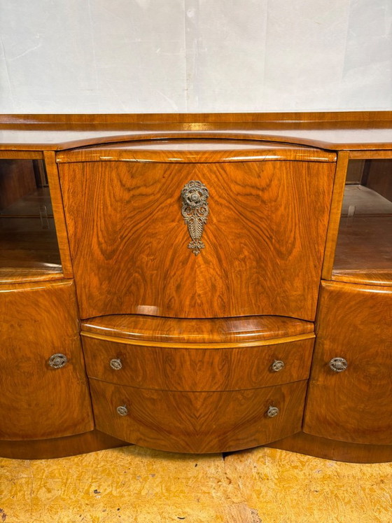 Image 1 of Art Deco Vintage Burr Walnut Cocktail Cabinet / Sideboard by Beautility Circa 1930–1940  A truly stunning Art Deco cocktail cabi