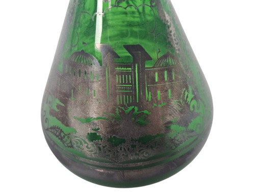 Vaasje - Groen - zilver overlay - handgeschilderd - Italie (San Remo) - 60's