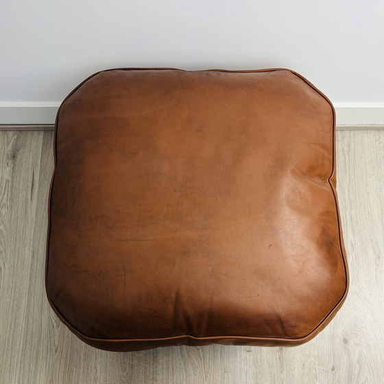 Image 1 of Vintage Queen Anne leather footstool with cabriole legs