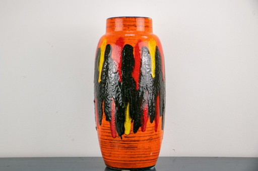Fat Lava vase 558, orange with black and yellow accents